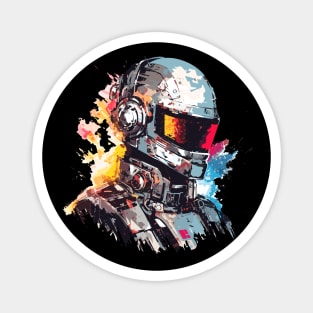 Man With Helmet Video Game Character Futuristic Warrior Portrait  Abstract Magnet